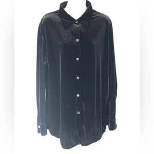 Carolyn Taylor Black Velvet Velour Button Down Top Size XL